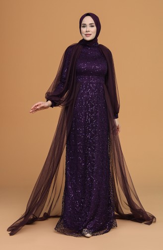 Purple Hijab Evening Dress 5519-08