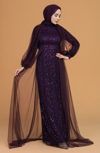 Purple Hijab Evening Dress 5519-08