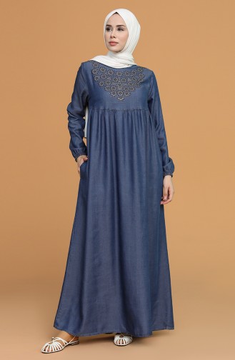 Dunkelblau Hijab Kleider 9300-01