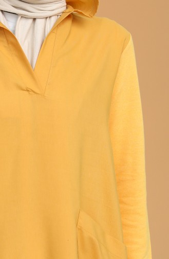 Kapüşonlu Cepli Elbise 3281-05 Sarı