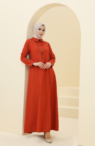 Brick Red Hijab Dress 5010-07