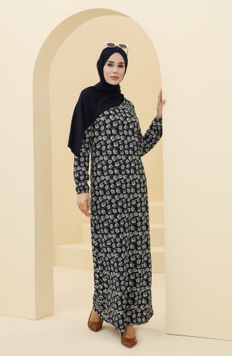 Navy Blue Hijab Dress 8900-03