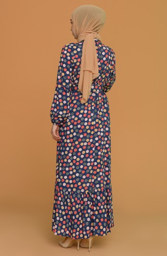 Renkli Puantiyeli Elbise 2192-05 İndigo