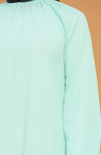 Kolu Ve Yakası Büzgülü Elbise 3210-08 Mint Yeşili