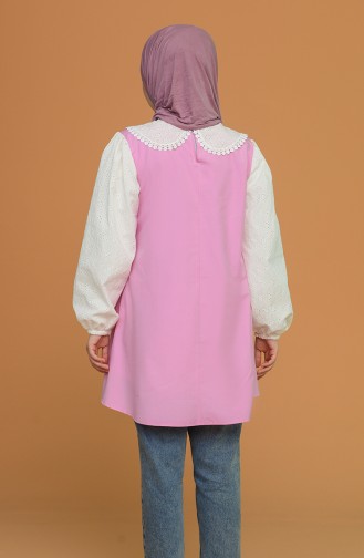 Güpürlü Kol Bebe Yaka Tunik Gömlek 5550-02 Pembe