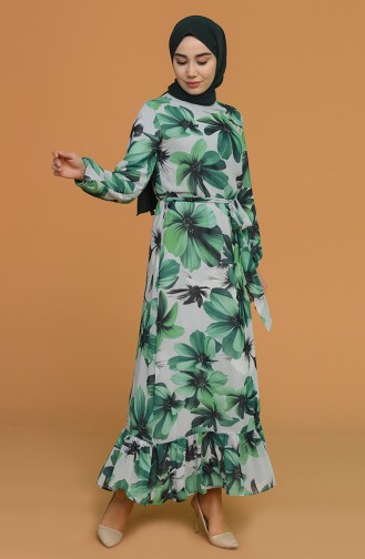 Grün Hijab Kleider 3105A-01
