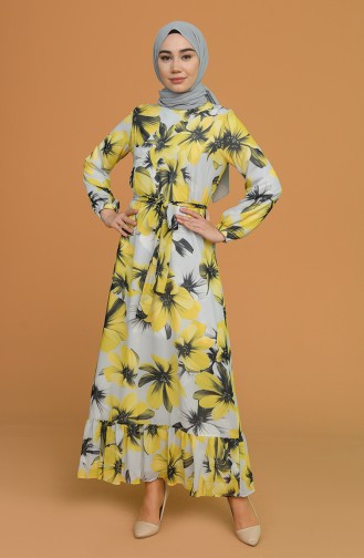 Gelb Hijab Kleider 3105A-02