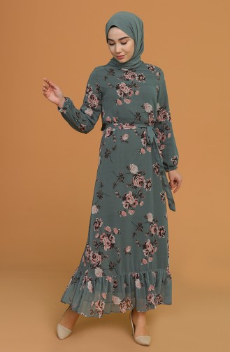 Light Khaki Green Hijab Dress 3105B-06
