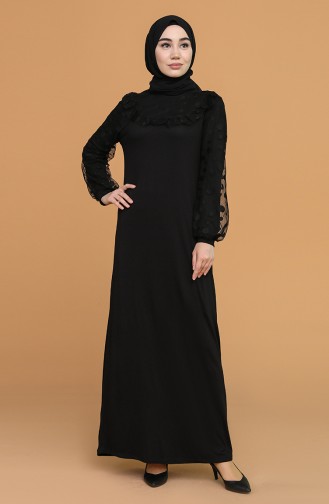 Schwarz Hijab Kleider 5100-01