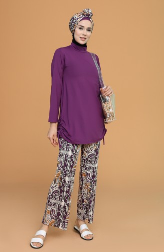 Aubergine Hijab Badeanzug 21629-01