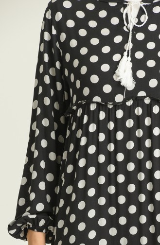 Puantiyeli Elbise 5290-05 Siyah Beyaz