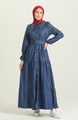 Navy Blue Hijab Dress 7002-02