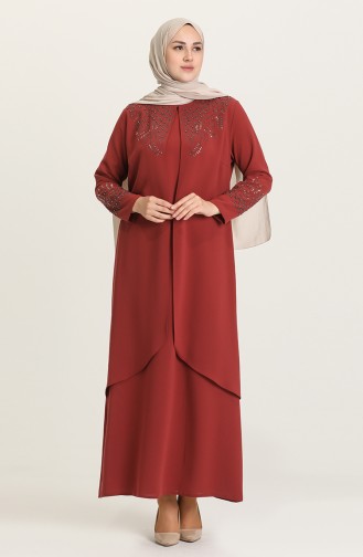 Brick Red Hijab Evening Dress 2021-07