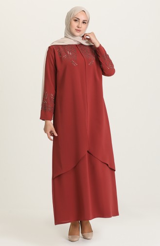 Brick Red Hijab Evening Dress 2021-07
