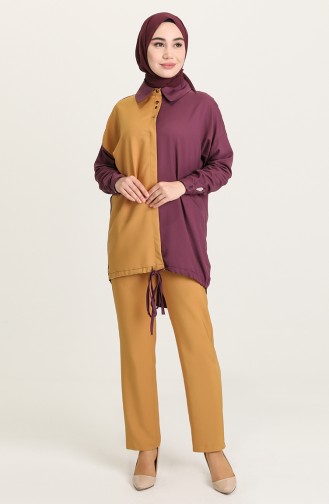 Buttoned Tunic Trousers Double Suit 15001-03 Mustard Damson 15001-03