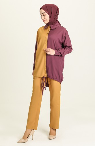 Buttoned Tunic Trousers Double Suit 15001-03 Mustard Damson 15001-03