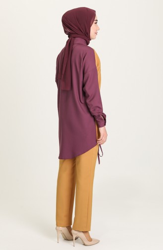 Buttoned Tunic Trousers Double Suit 15001-03 Mustard Damson 15001-03