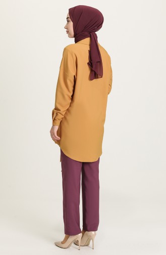 Buttoned Tunic Trousers Double Suit 15001-04 Damson Mustard 15001-04