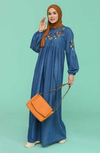 Nakışlı Kot Elbise 21Y8263-02 Kot Mavi