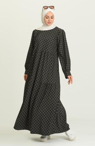 Büyük Beden Kareli Salaş Elbise 21Y8399-01 Siyah