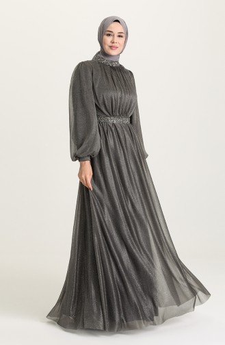 Smoke-Colored Hijab Evening Dress 5501-01