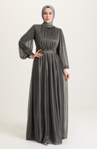 Smoke-Colored Hijab Evening Dress 5501-01