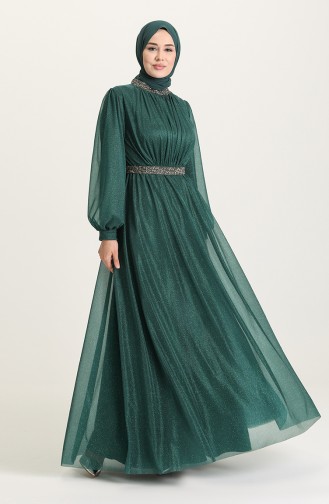 Emerald Green Hijab Evening Dress 5501-02