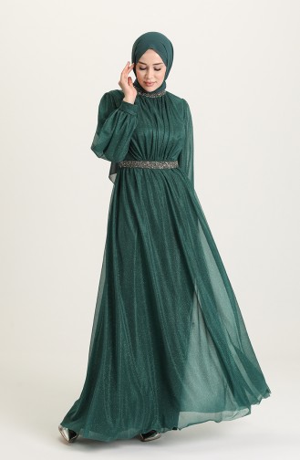 Emerald Green Hijab Evening Dress 5501-02