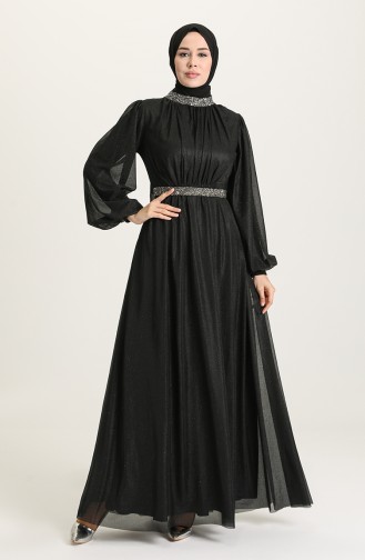 Black Hijab Evening Dress 5501-03