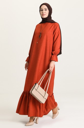 Brick Red Hijab Dress 5009-03