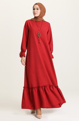 Kolyeli Elbise 5009-05 Kırmızı