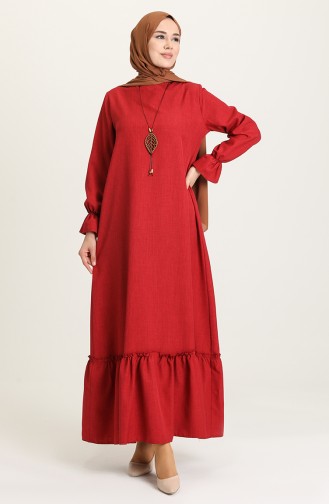 Kolyeli Elbise 5009-05 Kırmızı