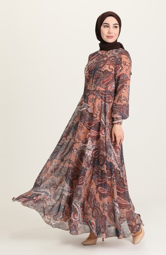 Dunkel-Senf Hijab Kleider 4222-01