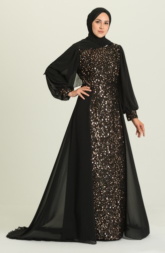 Black Hijab Evening Dress 3415-01