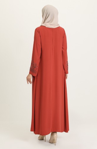 Brick Red Hijab Evening Dress 5501-04