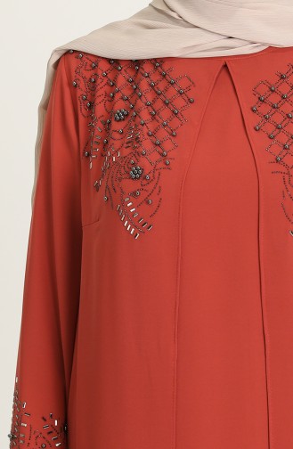 Brick Red Hijab Evening Dress 5501-04