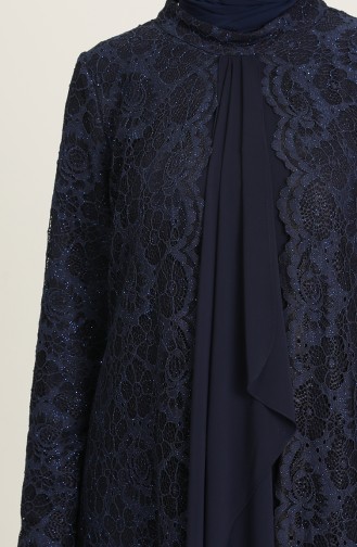 Navy Blue İslamitische Avondjurk 3001-03