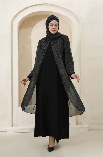 Black Hijab Evening Dress 3159-01