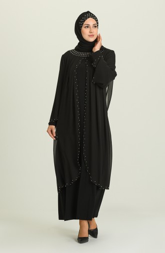 Black Hijab Evening Dress 3160-02