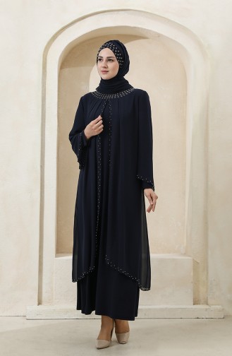 Dunkelblau Hijab-Abendkleider 3160-03