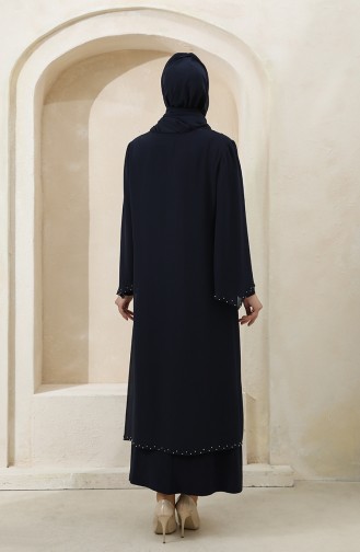 Navy Blue Hijab Evening Dress 3160-03