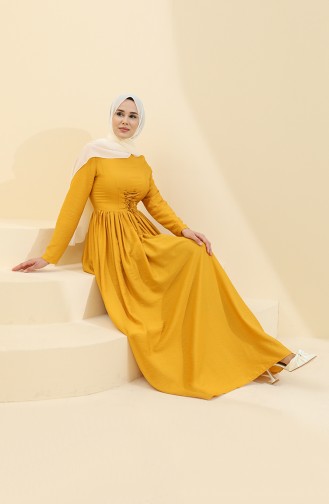 Gelb Hijab Kleider 8349-02