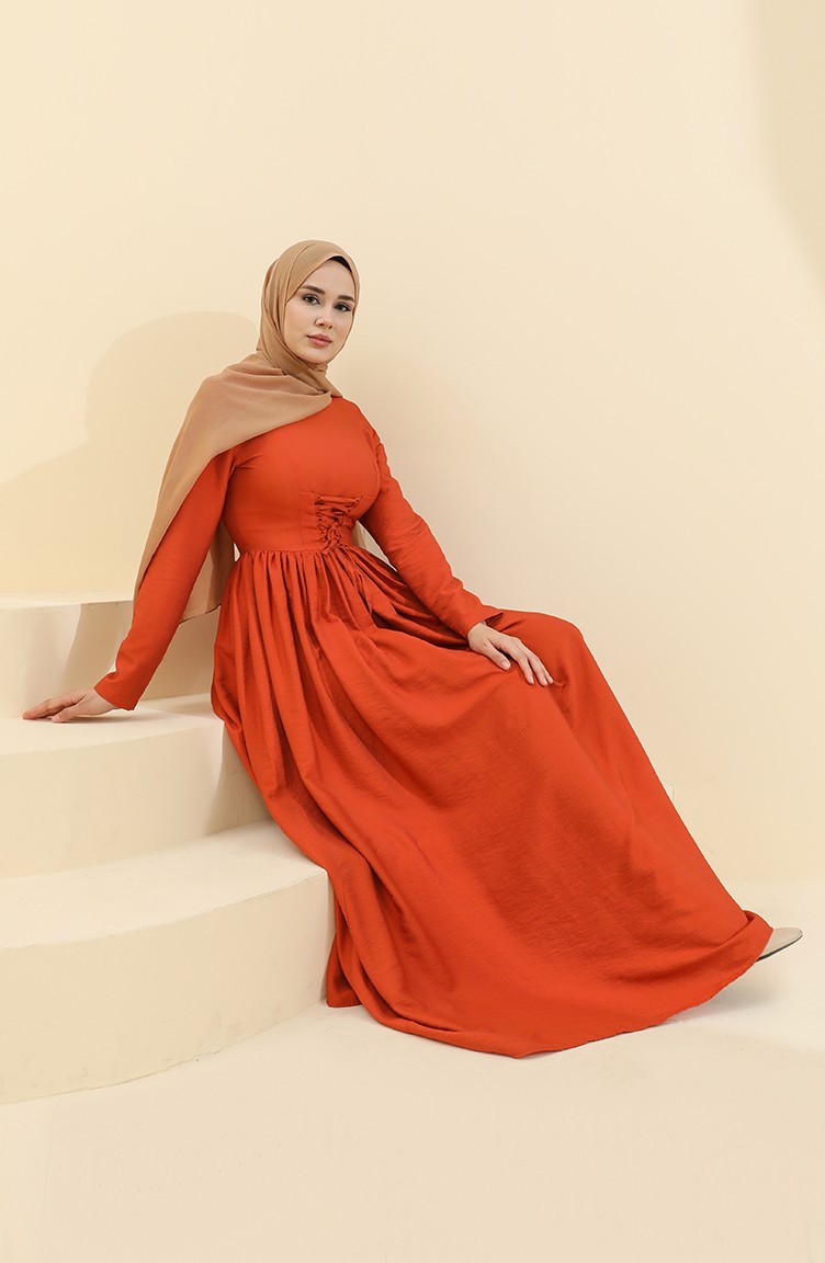 Brick Red Hijab Dress 228349-04