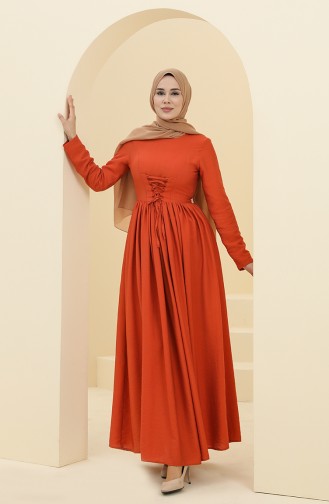 Brick Red Hijab Dress 8349-03