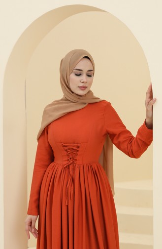 Ziegelrot Hijab Kleider 228349-04