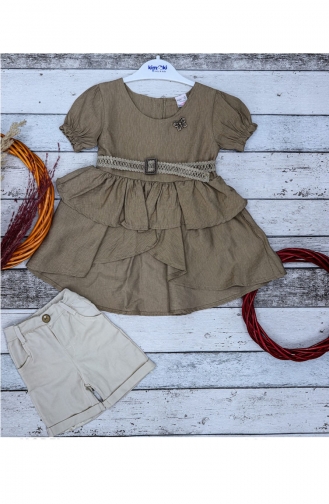 Yazlık Kız Çocuk Bayramlık Elbise Pantolon Takımı 5067-02 Su Yeşili