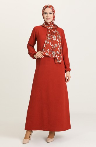 Brick Red Hijab Dress 0636-03