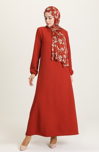 Brick Red Hijab Dress 0636-03
