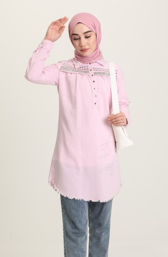 Saçaklı Nakışlı Tunik 3009-03 Pembe