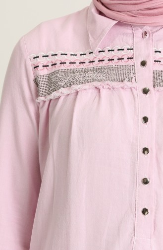 Saçaklı Nakışlı Tunik 3009-03 Pembe